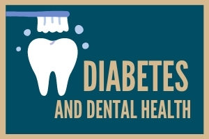 Tooth being cleaned with toothbrush alongside text "Diabetes and Dental Health"