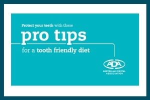 Title slide of the video "Pro tips for a tooth-friendly diet", produced by the Australian Dental Association