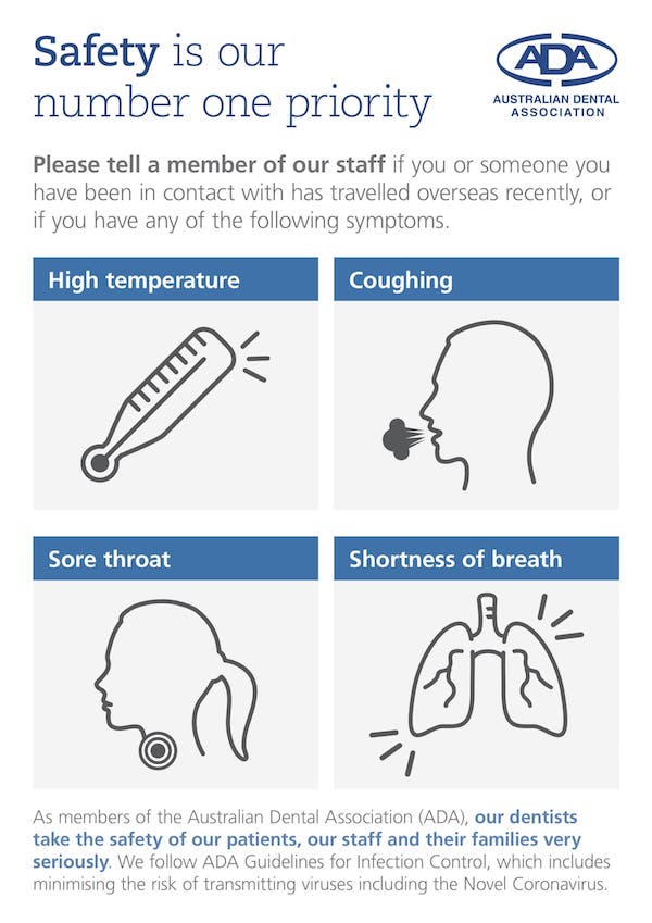  Information poster about coronavirus from the Australian Dental Association